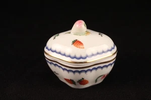 Vintage 1980er Ginori Italien Erdbeere Früchte Diamant Deckel Birne Endstück Schmuckschatulle - Bild 1 von 14