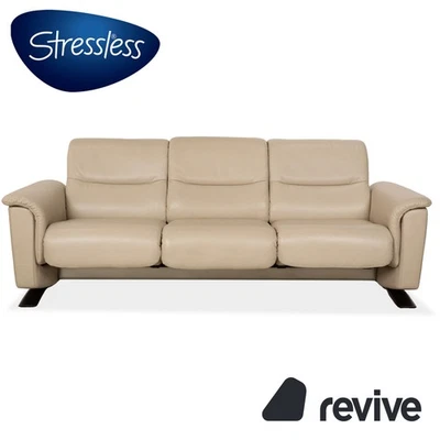 Stressless Panorama Leather Three-Seater Beige Sofa Couch - Image 1 of 4