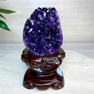 3.56LB Top Natural Amethyst Geode Quartz Crystal Specimen Healing Decor+Stand - Picture 1 of 6