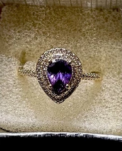 pear cut amethyst and White Topaz 14 Kt Plated Ring Size 8 1/2    #126 - Picture 1 of 2