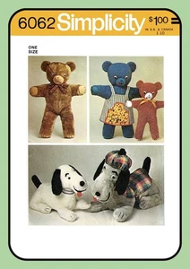 Stuffed Animal Pattern DOG Teddy Bear w Clothes Toy Simplicity 6062 Vtg 1973 - Imagen 1 de 5