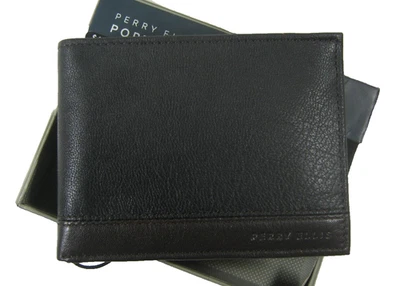 Perry Ellis Portfolio Genuine Leather Passcase Wallet W/Removable ID Black Brown - Image 1 of 4