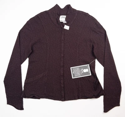 Chaqueta Camisa Flax by Jeanne Engelhart Frontal a Presión Mujer Mediana Borgoña Texturizada Foto 1 de 4