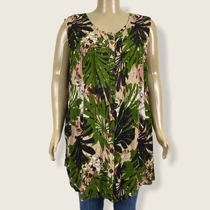Roaman's Hawaiian Tropical Jungle Leaf Print Button Up Tank Top Shirt 24W PLUS - Bild 1 von 8