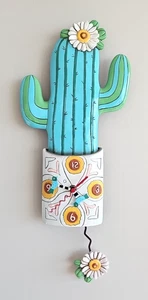 Cactus Wall Clock by Allen Designs Southwestern Flower Pendulum Bird Clock Hands - Picture 1 of 9