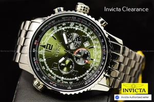 Reloj Invicta Para Hombre 50mm AVIADOR Cronógrafo MILITAR Esfera Verde Tono Plateado SS - Imagen 1 de 16