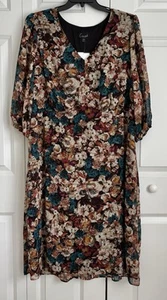 CONNECTED APPAREL WOMEN'S DRESS PLUS SIZE 20W FLORAL EMPIRE WAIST MIDI MALLARD - Picture 1 of 7