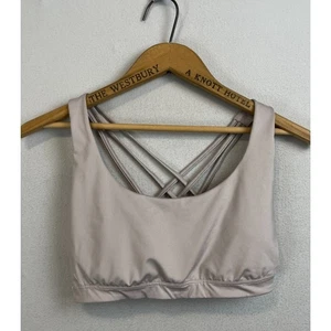 VICTORIAS SECRET Sport Bra Size Medium Strappy Cross Back Beige Removable Pads - Bild 1 von 5