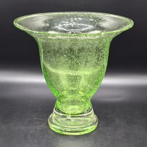 Vintage Mid-Century Green Bubble Glass Vase Pedestal Urn Style Hand Blown - Picture 1 of 12