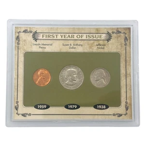 First Year of Issue 3pc Coin Set 1938 Jefferson, 1979 Anthony, 1959 Lincoln - Picture 1 of 2