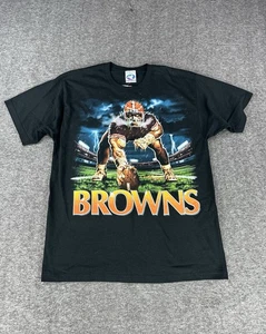 Vintage Liquid Blue Cleveland Browns T-Shirt Mens Large Black Dawg Pound NFL - Picture 1 of 7