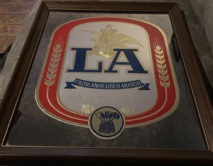 Letrero de cerveza vintage LA Anheuser Busch Budweiser espejo de barra raro vidrio ahumado 20x18 - Imagen 1 de 5