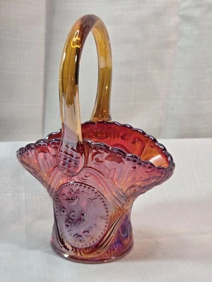 Cesta de vidrio de carnaval roja vintage borde de vieira pájaro floral 8" BRILLA LE Smith Foto 1 de 4