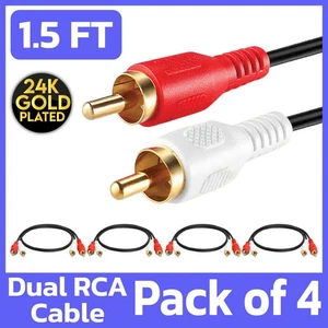 4 Pack 2x RCA Cable 1.5 Feet Dual RCA Stereo Audio Cord for Speakers TV DVD VCR - Picture 1 of 5