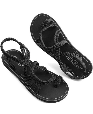 Beach Shoes Flat Flip Women Bohemian Sandal Girls Flops Casual Size 8 Black - Image 1 of 4