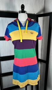 Retro Fred Perry Cotton Hooded Rainbow Color Block Polo Dress, Size Small, MINT - Picture 1 of 6