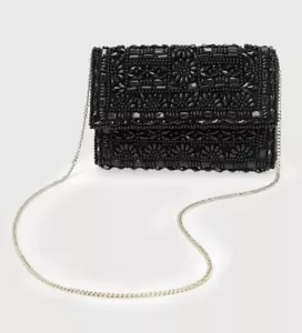 BLACK BEADED EVENING BAG/CLUTCH PURSE - Picture 1 of 6
