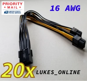 20x PCI-E 8-Pin To 6+2-Pin Splitter Cable Wire Adapter | Crypto Mine GPU 16 AWG - Picture 1 of 6