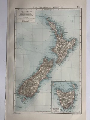 1899 New Zealand & Tasmania Original Antique Map by Richard Andree - Image 1 of 3
