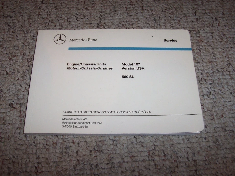 1986 Mercedes Benz 560SL 560 SL 107 Chassis Engine Parts Catalog Manual Book - Image 1 of 1
