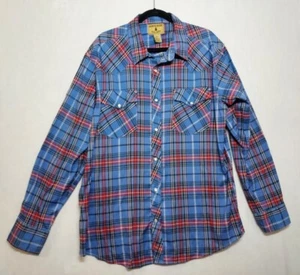 VTG Pearl Snap Shirt Sz 2XL DAD North Wood Country Blue Tartan Plaid Western Top - Picture 1 of 9