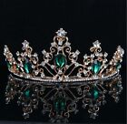 Women Retro Green Crystal Bronze Queen Party Hair Head Headband Crown Tiara