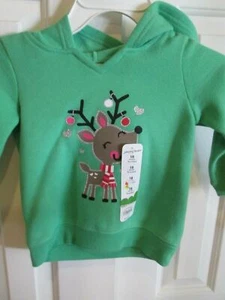 Neu mit Etikett Jumping Beans Größe 18 Monate Kapuzensweatshirt mit Rentier und Schleife, grün - Bild 1 von 3