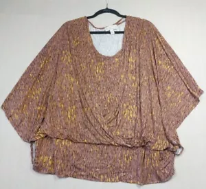 The Muses Lounge Top Womens 3X Brown Surplice Layered Stretch Batwing Sleeves - Picture 1 of 20