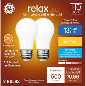 GE Relax HD 60-Watt EQ A15 Soft White Medium Base (e-26) Dimmable LED (2-pack) - Picture 1 of 14