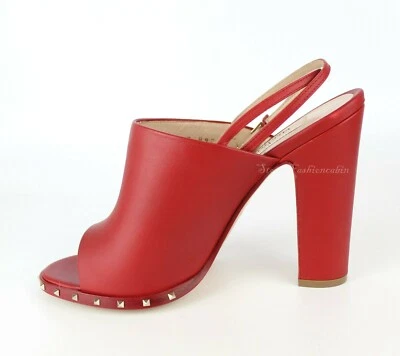 NEW VALENTINO GARAVANI Runway Rockstud Leather Sandals, Red, EUR37.5, $975 - Image 1 of 4