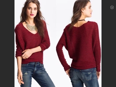 Suéter Free People Talla S “Bumblebee” Rojo Rayas Cuello en V Lino Lana Foto 1 de 4