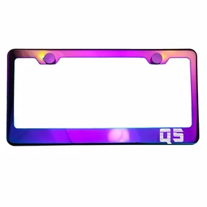 Polish Neo Neon Chrome License Plate Frame Q5 Laser Etched Metal Screw Cap - Picture 1 of 8