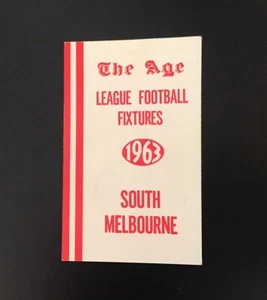 1963 Vintage VFL THE AGE Football Fixture - South Melbourne Swans - Picture 1 of 3