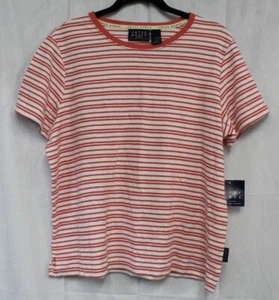 Crazy Horse Women's Short Sleeve Top Pink White Stripes Sz L Stretch Claiborne - Picture 1 of 5