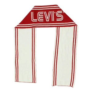 Bufanda acrílica tejida Levi's | Prendas de punto de diseñador de invierno rojas blancas vintage para hombre - Imagen 1 de 2