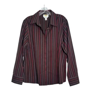 Talbots Women Size 16 Button Down Brown Pinstriped Wrinkle Resistant Stretch Top - Picture 1 of 8