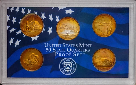 2005-S U.S MINT STATE QUARTERS 5 COIN PROOF SET BU BOLD ORANGE COLOR TONED (MR) Cover