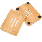  2 Pcs Bamboo Wooden Soap Box Draining Rack Holder for Bathroom