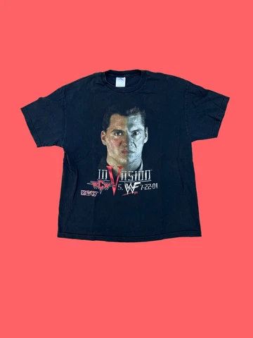 Vintage WWF WCW Invasion PPV WWE Shirt 2001 Vince McMahon Shane McMahon Cover