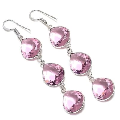 Pendiente de joyería de plata de ley 925 con piedras preciosas de kuncita rosa natural 3,07" regalo z93 Foto 1 de 4
