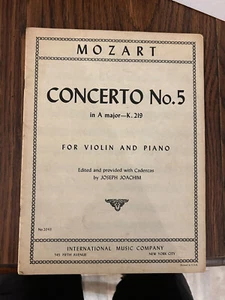 MOZART CONCERTO NO. 5 SHEET MUSIC JOSEPH JAOCHIM - Picture 1 of 1