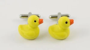 Rubber Ducky Cufflinks--Artsy Handmade Toy Duckies Kids Children Bath Sesame - Picture 1 of 2