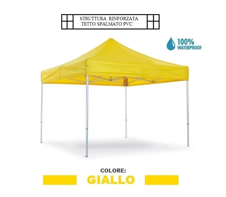 GRECOSHOP Gazebo pieghevole impermeabile in alluminio 3x3m Giallo Ocra - Mod. Super Ignis