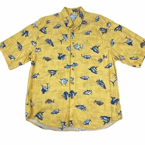 Camisa Columbia Sportswear Para Hombre Grande Estampado de Peces Manga Corta Abotonada Amarilla - Imagen 1 de 11