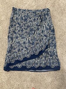 Coldwater Creek Women’s XL rayon Blue Floral Knee Length SKIRT faux wrap