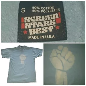 Vintage Political T-Shirt Black Power Fist 1980s screen Stars tag single stitch - Picture 1 of 5