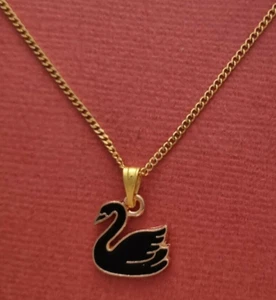 Swan Necklace Black Gold Plated Charm Pendant and Chain Animal Lover gift Bird - Picture 1 of 4