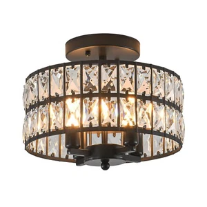 SeeU Modern Crystal Chandelier Black Flush Mount Pendant Lighting 12.6'' Ceil... - Picture 1 of 7
