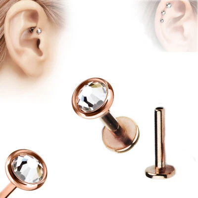 Rosegold Flacher Lippen Ohr Helix Tragus Stecker Kristall Platte Labret Piercing - Bild 1 von 2