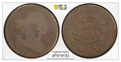 1807/6 Draped Bust Large Cent PCGS AG3, 1c Large 7 Cover